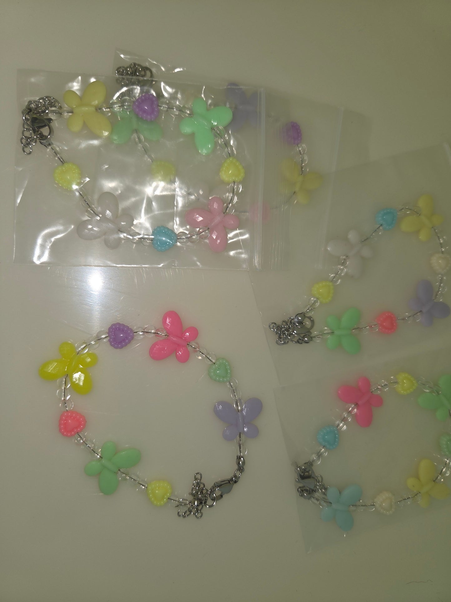 Butterfly & Heart Acrylic Kid Beaded Bracelets colorful