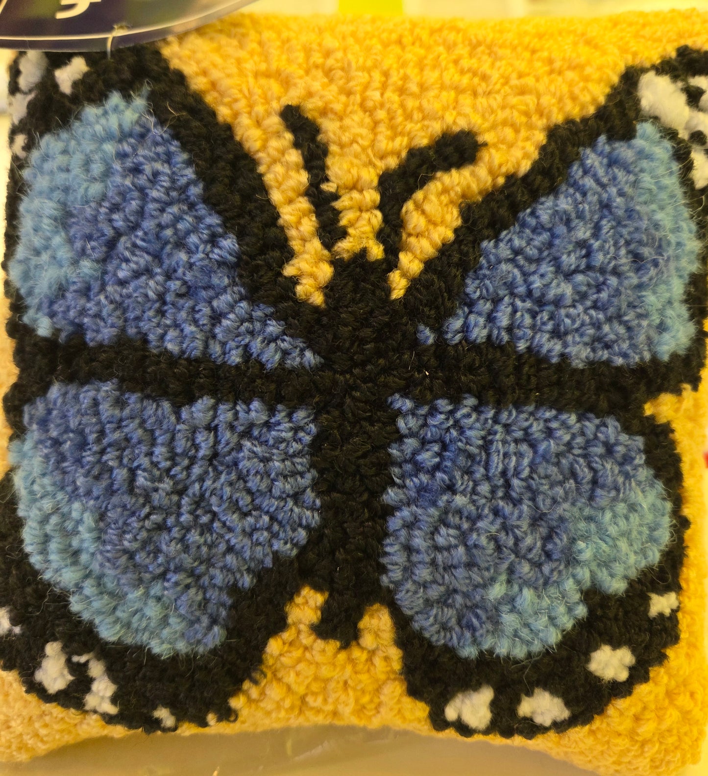 Blue Butterfly Hooked Pillow