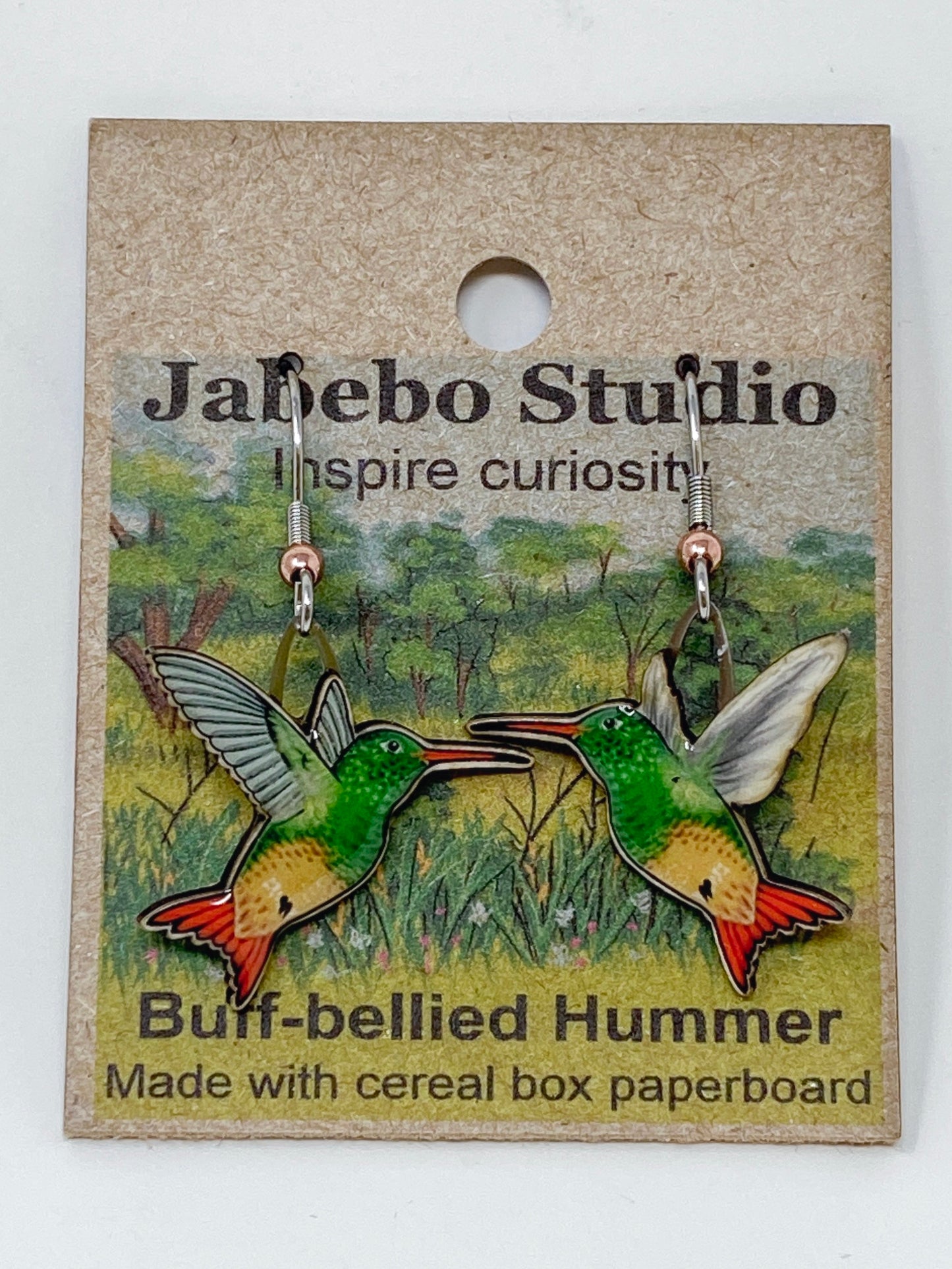 Jabebo Earrings - Buff-bellied Hummingbird