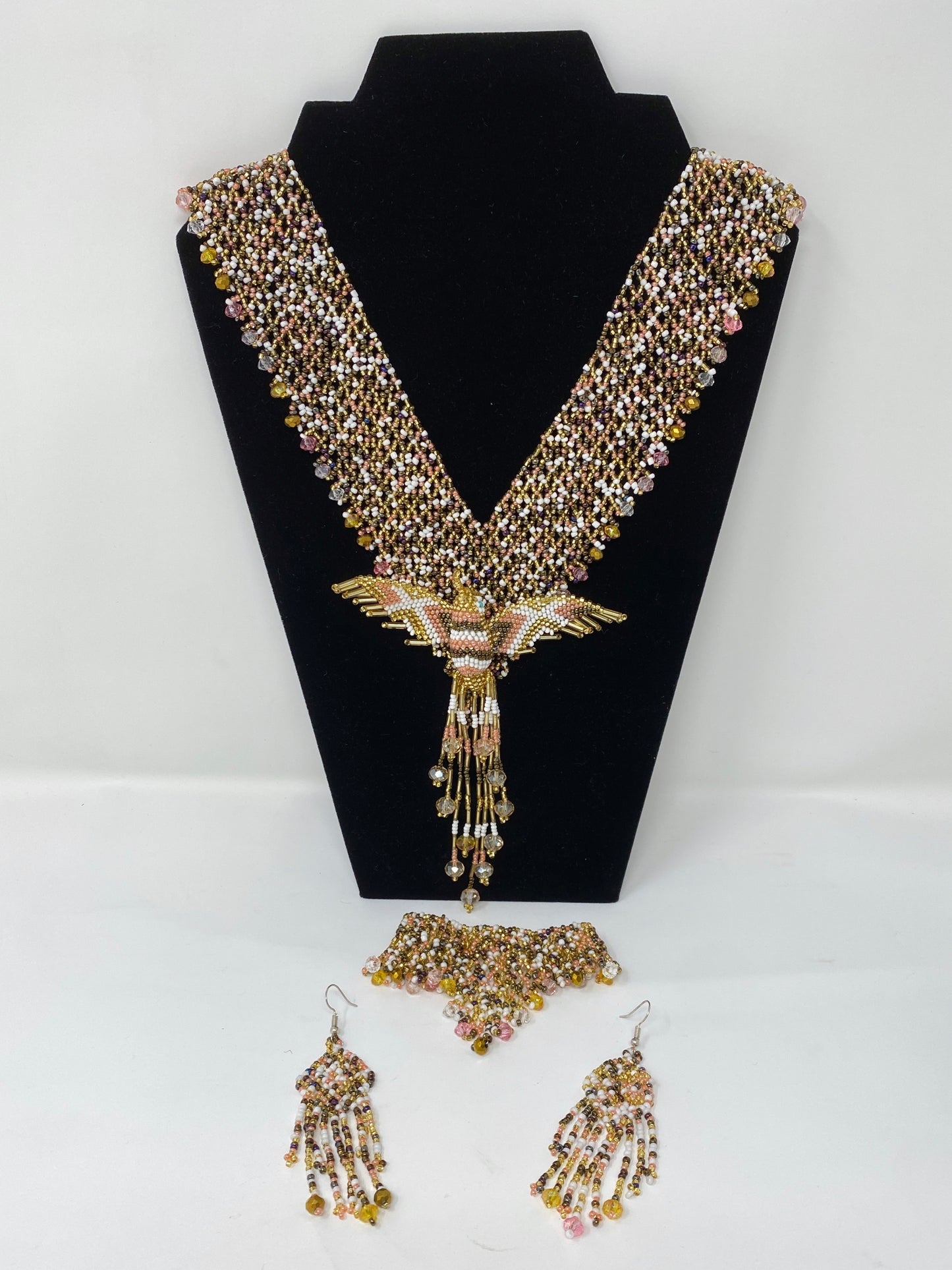 Hand-beaded Hummingbird Necklace Set