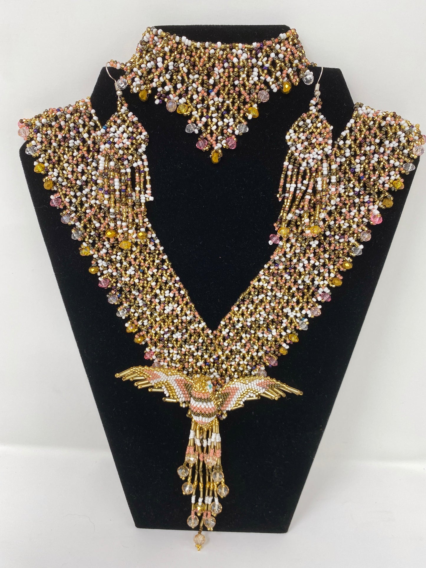 Hand-beaded Hummingbird Necklace Set
