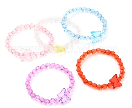 Transparent Acrylic Round Beads and Butterfly Mixed Color Kids Bracelet