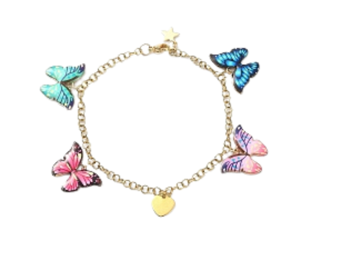 Colorful Enamel Butterfly & Alloy Heart & Star Charm Bracelet with Ion Plating