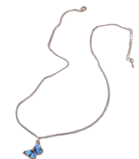 Royal Blue Butterfly Alloy Enamel Pendant Chain Necklace