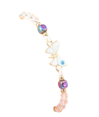 Bohemian Style Braided Clear Bead Bracelet Adjustable Butterfly with Evil Eye Link Assorted Colors
