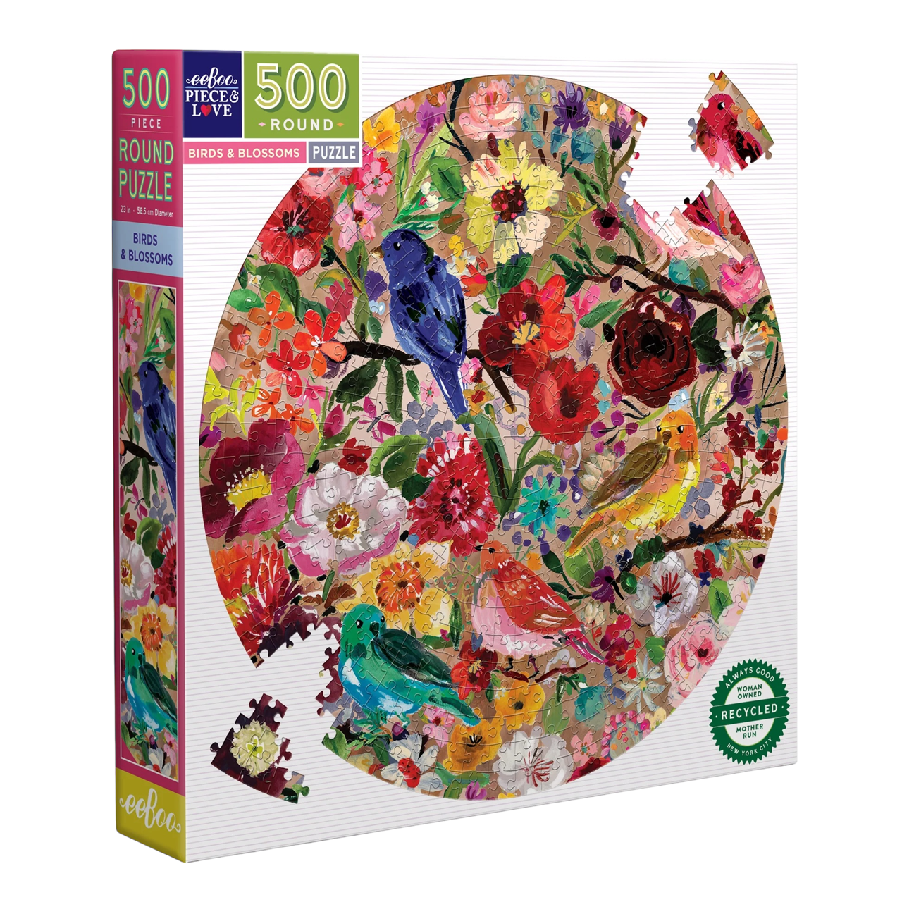 Birds and Blossoms 500 Piece Round Puzzle