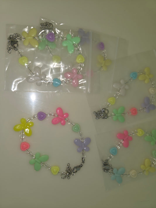 Butterfly & Heart Acrylic Kid Beaded Bracelets colorful