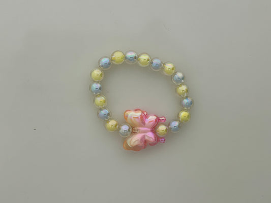 Color Round Acrylic Yellow & Cornflower Blue Beaded Stretch Butterfly Bracelet