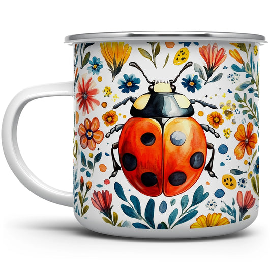 Floral Ladybug Camping Mug 16 oz