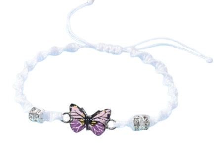 Butterfly Alloy Enamel Link Bracelet, Waxed Nylon Braided Twist Adjustable Bracelet with 2 side rhinestone links