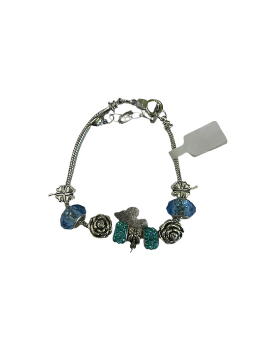 Blue Rhinestones with Silver Bracelet and Charms