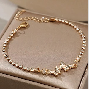 Rhinestone Cup Chains Butterfly Alloy Link Bracelet