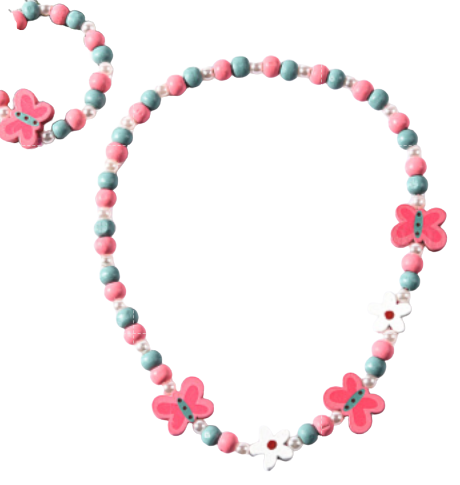 Plastic and Wooden Beaded Necklace & Beaded Bracelet Set