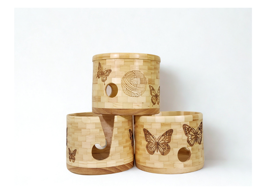 Handmade Wooden Crochet Bowl with Butterfly print