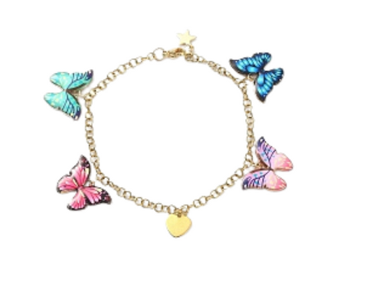 Colorful Enamel Butterfly & Alloy Heart & Star Charm Bracelet with Ion Plating
