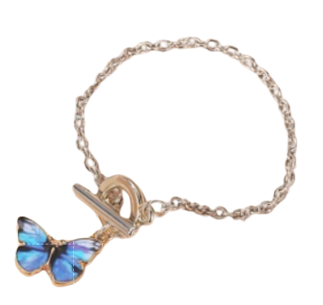 Royal Blue Butterfly Alloy Charm with Platinum Cable Chain Bracelet