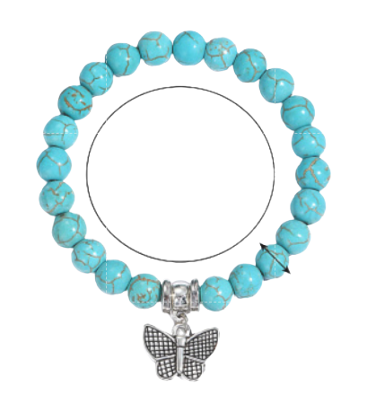 Synthetic Turquoise Beaded Stretch Bracelet, Bohemia Style Alloy Butterfly Charm